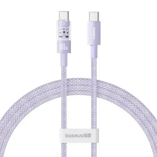 Cablu de date Baseus Gem, Fast Charging, USB Type-C la USB Type-C 100W, 1m, Mov