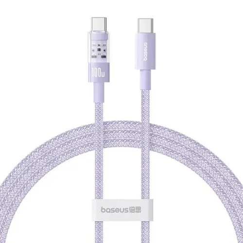 Cablu de date Baseus Gem, Fast Charging, USB Type-C la USB Type-C 100W, 1m, Mov
