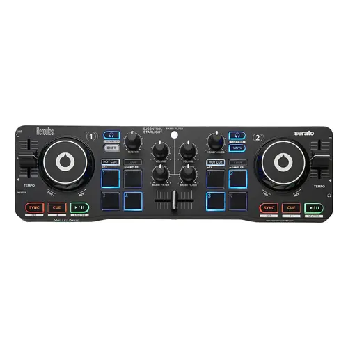 Consola portabila Hercules, Dj Control Starlight, iluminare RGB, efecte stroboscopice, paduri