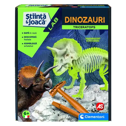 Joc de societate Clementoni - Descopera Dinozaurul Triceratops