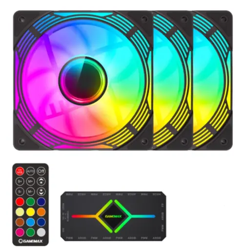Ventilator Gamemax KF300 BK ARGB, 120mm, Black, 3 bucati