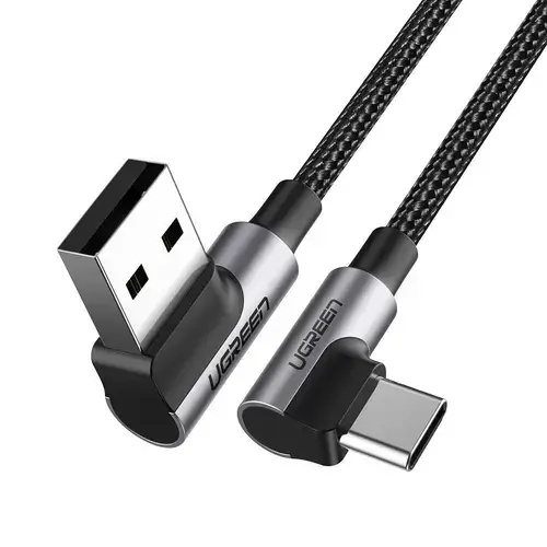 Cablu de date Ugreen US176 Angled,  USB-C - USB, 3A, 1m, Negru