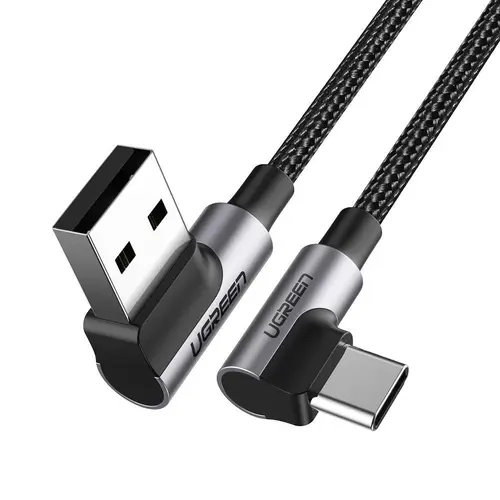 Cablu de date Ugreen US176 Angled,  USB-C - USB, 3A, 1m, Negru