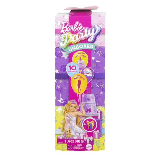 Papusa cu accesorii surpriza Barbie Party Unboxed Pet Birthday JFG70