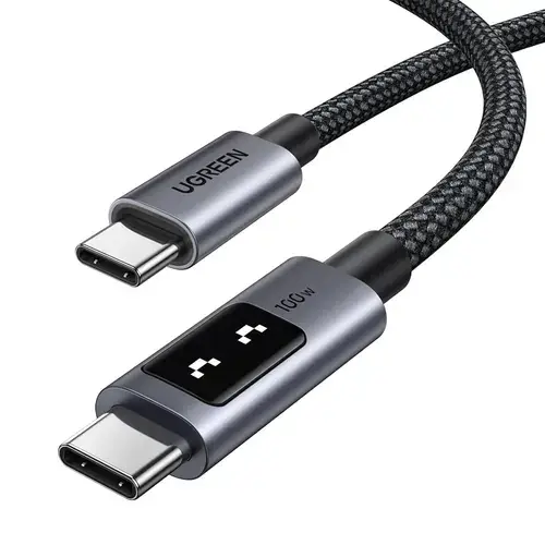 Cablu Ugreen Uno USB-C la USB-C 100W, Super Fast Power Delivery, Led Display, 1m, Negru