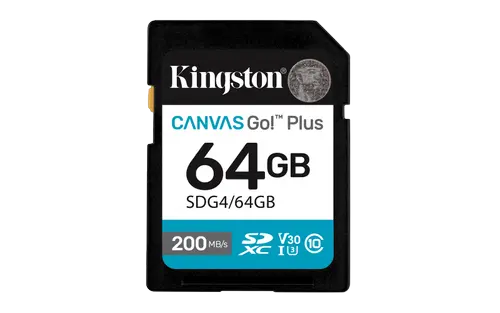 Card de memorie Kingston Canvas Go! Plus Gen 4, 64GB, SDXC, UHS-I U3, V30, Clasa 10