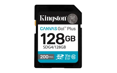 Card de memorie Kingston Canvas Go! Plus Gen 4, 128GB, SDXC, UHS-I U3, V30, Clasa 10