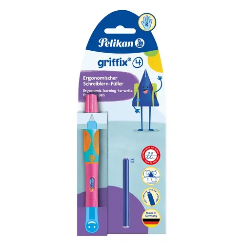 Stilou Pelikan Griffix, pentru dreptaci, culoare Lovely Pink, 1 patron, blister