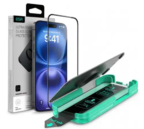 Folie de protectie Ecran ESR Armorite pentru Apple iPhone 16 Pro, Sticla Securizata, Full Glue, Neagra