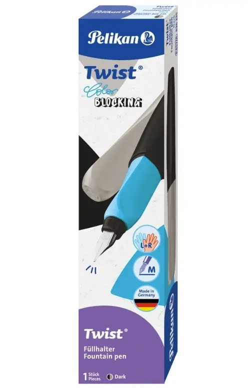 Stilou Pelikan Twist Color Blocking Dark, penita M, grip ergonomic, ambidextru, 1 rezerva mare inclusa