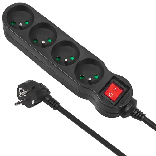 Prelungitor electric cu comutator Maclean MCE185, 5 prize, 5m, Negru