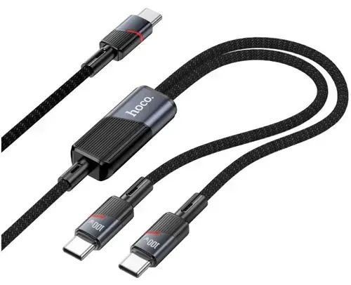 Cablu Date si Incarcare USB-C - 2 x USB-C HOCO U139 2in1, 100W, 1.2m, Negru