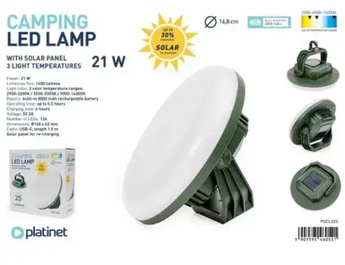 Lumina camping Platinet PGCL02S, Solara, 4 x 2000 Mah, 5.5H, 21W