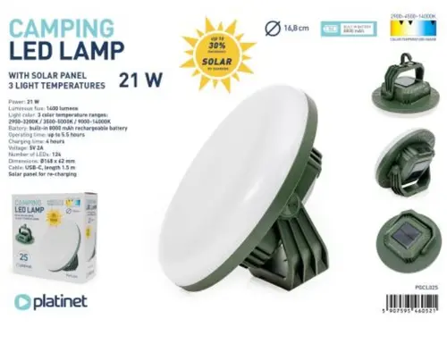 Lumina camping Platinet PGCL02S, Solara, 4 x 2000 Mah, 5.5H, 21W