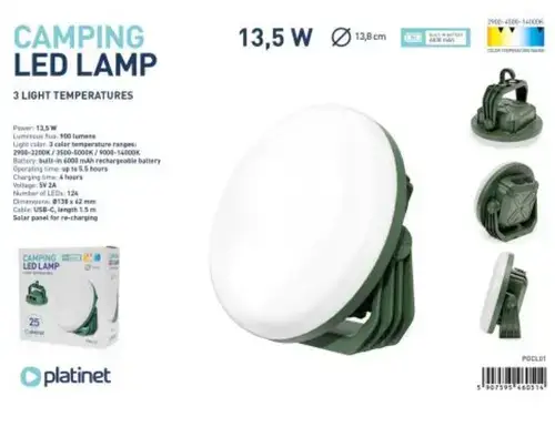 Lumina camping Platinet PGCL01, 3X2000 MAH, 5.5 H, 13.5 W