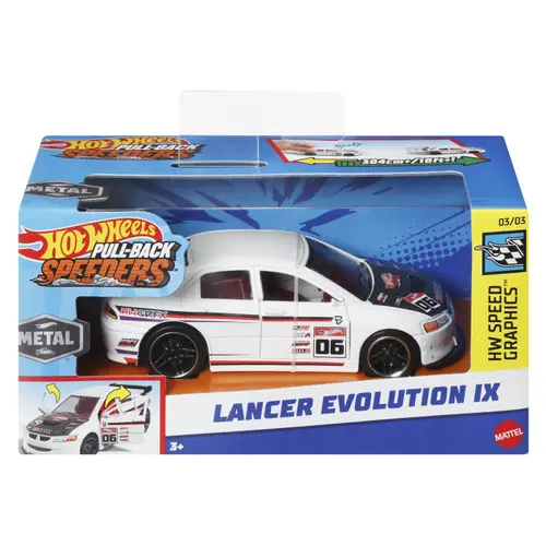 Masinuta Hot Wheels Pull Back - Lancer Evolution Ix, 1:43