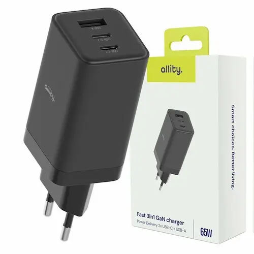Incarcator Retea Allity ATC-01-65WACC GaN PD QC 2x USB-C 1x USB-A 65W, Negru