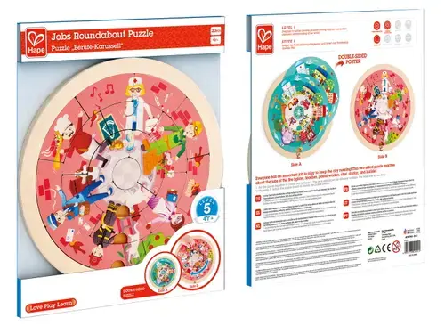 Puzzle rotund cu doua fete din lemn, +4 ani, Hape