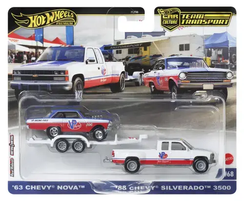 Hot Wheels Transportator Chevy Silverado 3500 88 Cu Masinuta Chevy Nova 63 Scara 1:64