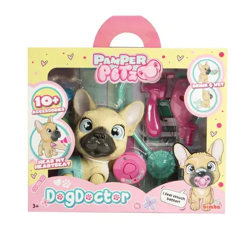 Set joc Simba toys Pamper Petz - Caine cu scutec si rechizite medicale, 17 cm