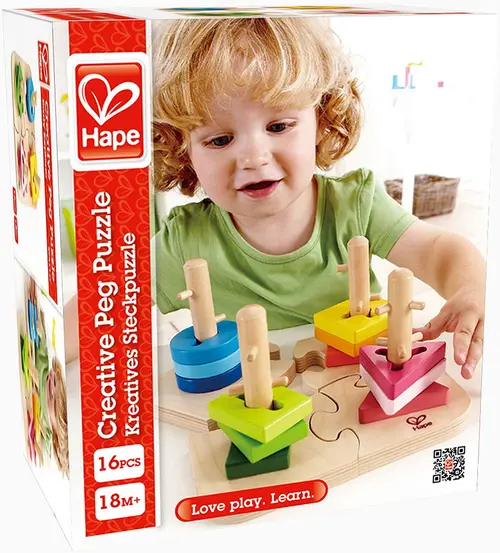 Puzzle Hape cu figurine pentru insirat, din lemn