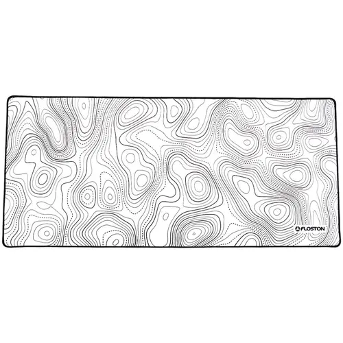 Mousepad Floston TOPOGRAPHIC WHITE, 90 x 40cm, baza cauciucata, suprafata textila, margini cusute, Alb