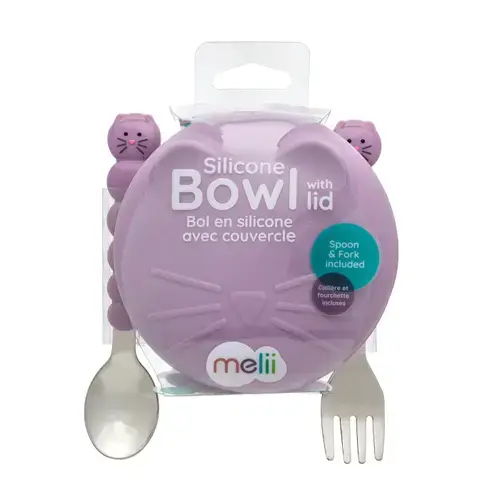 Set de hranire pentru copii din 3 piese Melii - Pisicuta, Violet