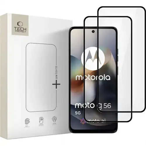 Folie de protectie Ecran Tech-Protect FIT+ pentru Motorola Moto G56, Sticla Securizata, Full Glue, Set 2 bucati, 2.5D, Neagra