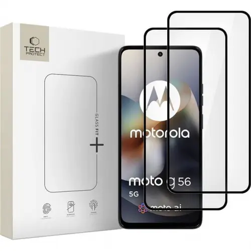Folie de protectie Ecran Tech-Protect FIT+ pentru Motorola Moto G56, Sticla Securizata, Full Glue, Set 2 bucati, 2.5D, Neagra