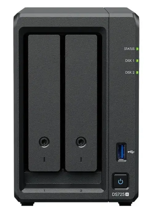 Network Attached Storage Synology DS725+, 2 Bay, AMD Ryzen Dual-Core R1600, 4GB DDR4, M.2 NVMe, 1x 1GbE, 1x 2.5GbE, 1x USB 3.2 Gen 1, 1x USB-C