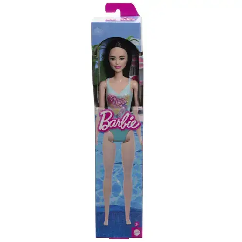 Papusa Barbie bruneta cu costum de baie albastru