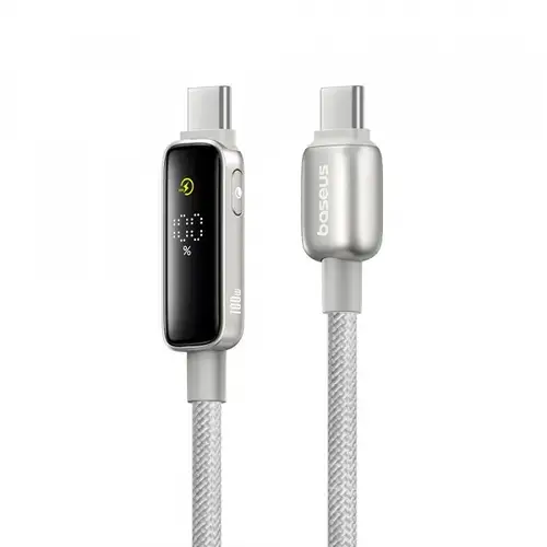 Cablu Date si Incarcare USB-C - USB-C Baseus P10381802851-01 Vipow Display, 100W, 2m, Gri