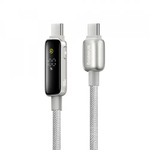 Cablu Date si Incarcare USB-C - USB-C Baseus P10381802851-01 Vipow Display, 100W, 2m, Gri
