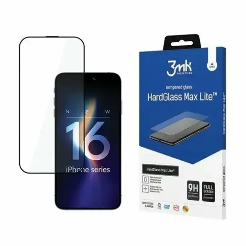 Folie de protectie 3mk HardGlass Max Lite™ pentru iPhone 16 Pro Max, Negru