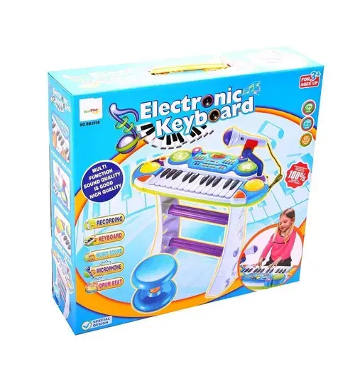 Instrument muzical - Pianina electronica cu scaun si microfon - Malplay, albastru - As