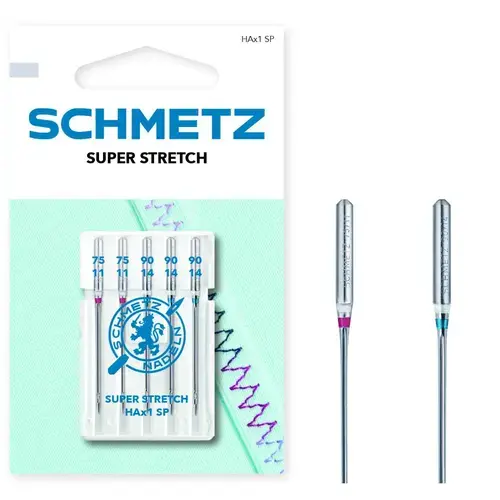 Set combinat  5 ace de cusut, materiale foarte elastice, finete 75-90, Schmetz HAX1 SP VTS