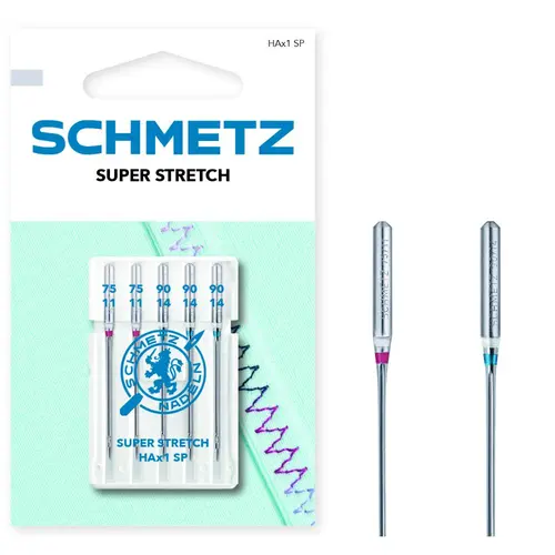 Set combinat  5 ace de cusut, materiale foarte elastice, finete 75-90, Schmetz HAX1 SP VTS