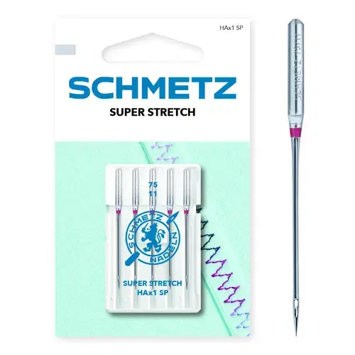 Set  5 ace de cusut, materiale foarte elastice, finete 75, Schmetz HAX1 SP VMS