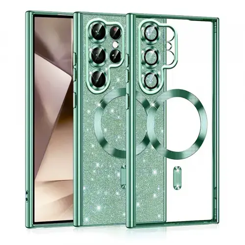 Husa MagSafe pentru Samsung Galaxy S22 Ultra 5G S908, Techsuit, Luxury Glitter, Verde Deschis