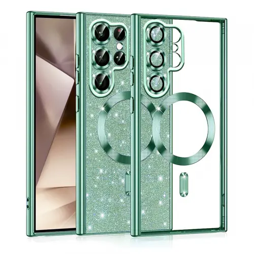 Husa MagSafe pentru Samsung Galaxy S22 Ultra 5G S908, Techsuit, Luxury Glitter, Verde Deschis