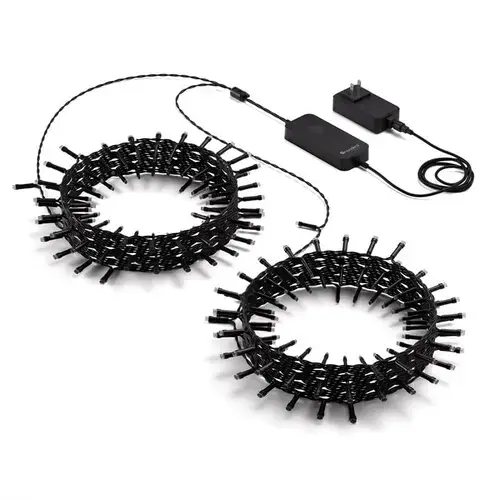 Kit iluminare LED Nanoleaf Essentials Holiday String Lights Starter Kit, 20 m, 250 lm, control vocal, sincronizare muzicala, Wi-Fi, RGB