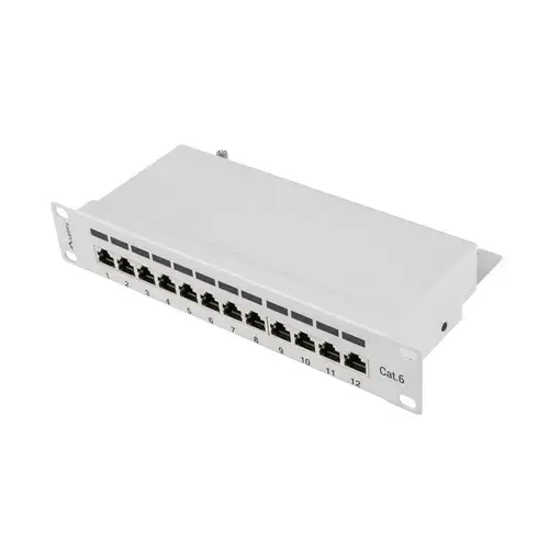 Panou de conexiuni Lanberg , 12 porturi , 1U , cat 6e , 10 ” ,gri