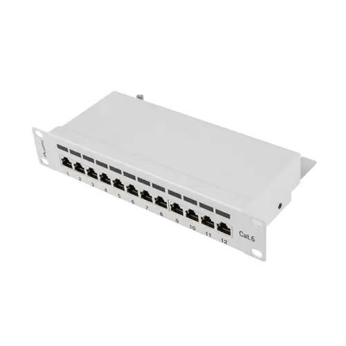 Panou de conexiuni Lanberg , 12 porturi , 1U , cat 6e , 10 ” ,gri