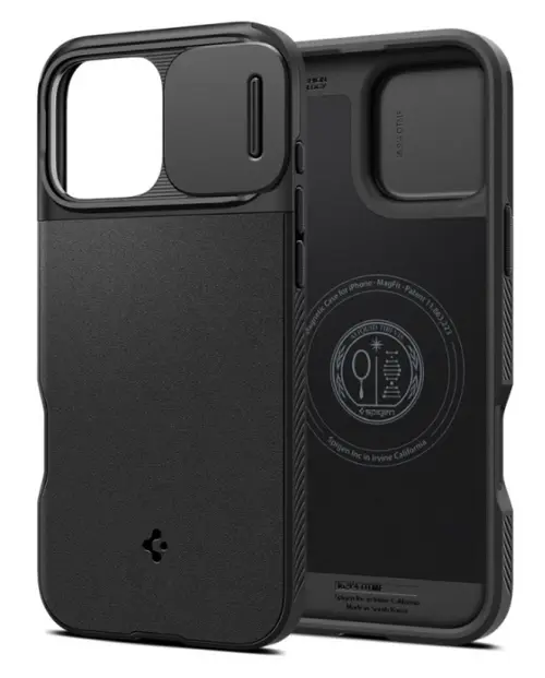 Husa MagSafe pentru Apple iPhone 16 Pro Max, Spigen, OPTIK ARMOR, Neagra