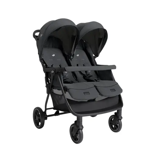 Carucior de gemeni Joie Estrella Ebony, 0 - 22kg, pliabil, Negru