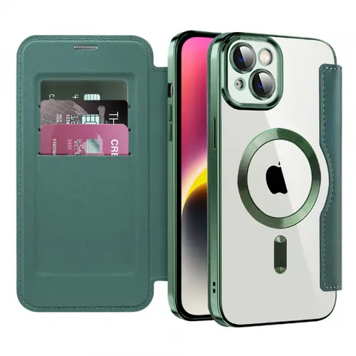 Husa MagSafe pentru Apple iPhone 14, Techsuit, SmartMag Book, Verde