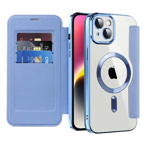 Husa MagSafe pentru Apple iPhone 14, Techsuit, SmartMag Book, Bleu
