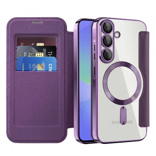 Husa MagSafe pentru Samsung Galaxy A36 A366, Techsuit, SmartMag Book, Mov