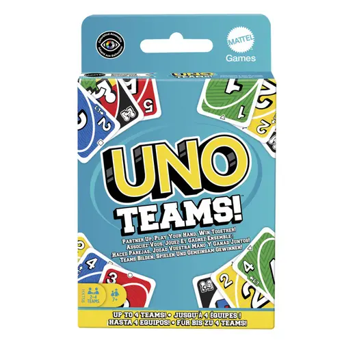 Joc de societate UNO Teams, 2 echipe, pentru 4 jucatori, Mattel, pentru copii de la 7 ani, multicolor