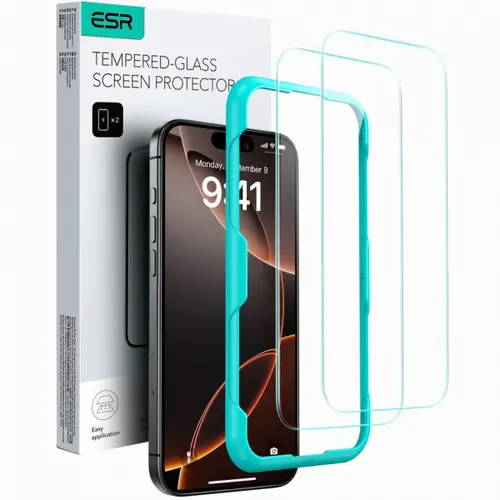 Folie de protectie Ecran ESR pentru Apple iPhone 16 Pro Max, Sticla Securizata, Full Glue, Set 2 bucati, Transparenta